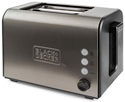 Black & Decker BXTO900E Tostapane in acciaio inox 900W con 2 slot extra large 42x137mm. 7 livelli di tostatura. Sistema autocentrante. Funzioni: Stop, Riscalda e Scongela