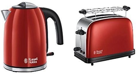 Russell Hobbs Classic Tostapane, 1100 W, Acciaio Inossidabile, 2 Scomparti, Rosso & Hobbs Colours Plus 20412-70, 2400 W, 7 Cups, Acciaio INOX, Rosso