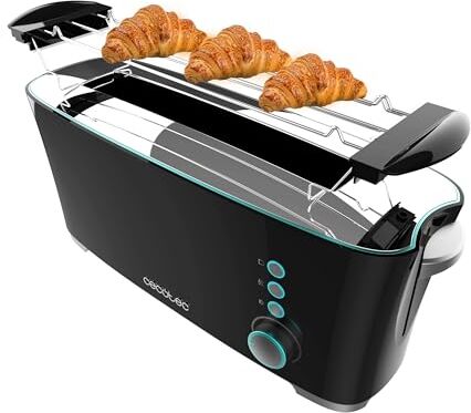 Cecotec Toast&Taste Extra B, 1000 W, doppia scanalatura lunga per 2 toast, slot XL, spegnimento e pop-up automatico, raccogli briciole, aste superiori