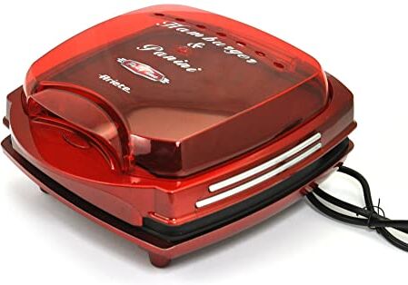 Ariete Hamburger Maker, Macchina per fare hamburger, 1200 W, Piastre antiaderenti, Spia pronto, Rosso