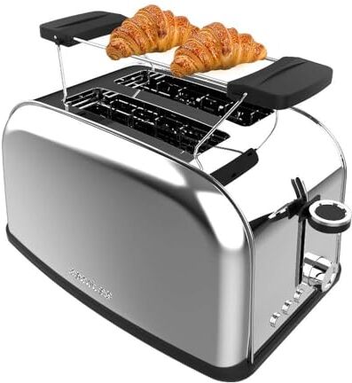 Cecotec Tostapane verticale Toastin' time 850 Inox, 850W, Doppia fessura lunga e larga 3,8 cm, Barre superiori, Acciaio Inossidabile, Spegnimento e Pop-up Automatico, Raccogli-briciole