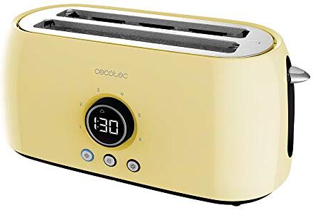 Cecotec ClassicToast 15000 Tostapane digitale extra doppio giallo 1500 W, 2 slot extra larghi per 4 toast, display digitale, 3 funzioni, aste superiori, design retrò, colore giallo