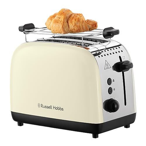 Russell Hobbs Tostapane ,Due Fette, Colors Plus Acciaio Inox Crema, Toast Extra Larghi, Accessorio per Panini, 6 Livelli Di Doratura e Funzione Di Scongelamento, Lift & Look, 1600 W,