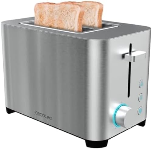 Cecotec Doppio Tostapane YummyToast: finiture in acciaio inossidabile, potenza 850 W, 5 livelli di potenza, due funzioni, vassoio raccogli briciole (doppio slot corto)