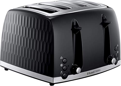 Russell Hobbs Tostapane a 4 fette, design moderno a nido d'ape, con fessure extra larghe e funzione di sollevamento elevata, colore: Nero