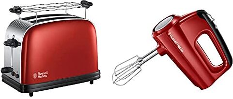 Russell Hobbs Classic Tostapane, 1100 W, Acciaio Inossidabile, 2 Scomparti, Rosso & Desire Sbattitore, 350 W, Plastica, 5 Velocita', Rosso