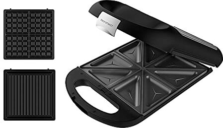 Cecotec Rock'nToast Family Sandwich maker 3 in 1, può contenere 4 panini, rivestimento antiaderente, 3 piastre intercambiabili, tostatura veloce e uniforme, acciaio inossidabile