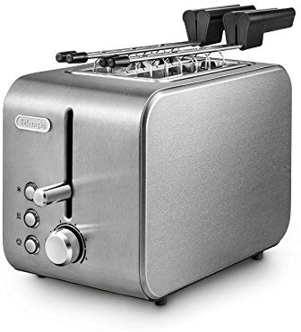 DeLonghi CTX2203.S Tostapane con Pinze, Controllo Progressivo del Grado di Tostatura, 3 funzioni, Cassetto Raccoglibriciole, Piedini Antiscivolo, Potenza 550 Watt, Plastica, SILVER