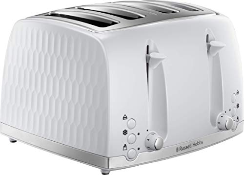 Russell Hobbs Tostapane 4 fette  Design contemporaneo a nido d'ape con fessure extra larghe e funzione di sollevamento alta, bianco