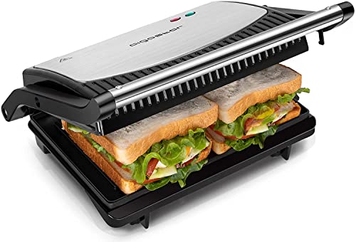 Aigostar York Tostapane Piastra/Griglia elettrica e Sandwich. Piastra antiaderente con apertura fino a 180º piatta. Maniglia antiscottatura, BPA FREE, indicatore luminosa, 800W.