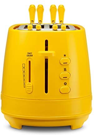 DeLonghi Tostapane con Pinze, Controllo Progressivo del Grado di Tostatura, Indicatori Luminosi, Cassetto Raccoglibriciole, Piedini Antiscivolo, Potenza 550 Watt, Plastica, Giallo