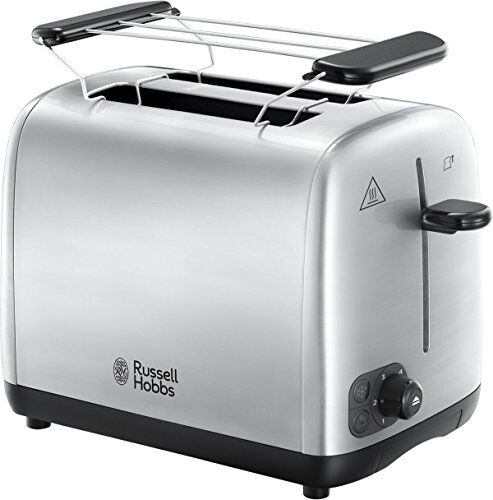 Russell Hobbs Tostapane, 1000 W, Acciaio INOX, Funzione Lift & Look, Griglia Integrata Scaldapanini, Toast, Scaldabrioche, Funzione scongelamento, Raccoglibriociole, Adventure 2SL,