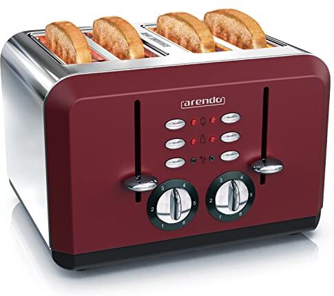 arendo Tostapane automatico a 4 fette Acciaio inox fino a 4 Toast farciti 6 Livelli di doratura funzione Riscaldamento e Scongelamento 1630 Watt Rosso SUPER OFFERTA