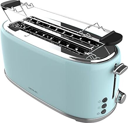 Cecotec Tostapane 4 Fette Toast&Taste 1600 Retro Double Blu, 1630 W, 2 Slot Larghi da 3.8 cm e Lunghi, Acciaio Inossidabile, Aste Superiori, Potenza Regolabile, Vassoio Raccoglibriciole