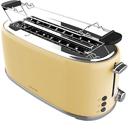 Cecotec Tostapane 4 Fette Toast&Taste 1600 Retro Double Beige, 1630 W, 2 Slot Larghi da 3.8 cm e Lunghi, Acciaio Inossidabile, Aste Superiori, Potenza Regolabile, Vassoio Raccoglibriciole