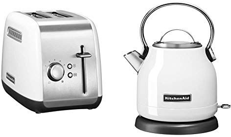 KitchenAid 5KMT2115EWH Tostapane con 2 Scomparti Classic, 1.8 kg Bianco & 5KEK1222EWH Bollitore elettrico Classic, 1.25 L, Bianco