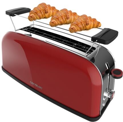 Cecotec Tostapane Verticale 1 Slot Lunga Toastin' time 850 Red Long. 850 W, 2 fette di pane, fessura larga 3,8 cm, supporto per panini e vassoio raccogli briciole, acciaio inossidabile, rosso