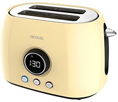 Cecotec Tostapane Digital ClassicToast 8000 Yellow Double. 800 W, 2 fessure extra larghe per 2 toast, display digitale, 3 funzioni, bacchette superiori, design retrò in giallo