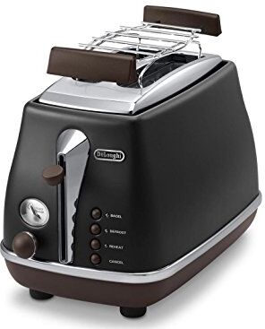 DeLonghi CTOV 2103.BK Tostapane 2 fette, 900 W, 0 Decibel, Plastica, Acciaio Inox, 2 Scomparti, Nero