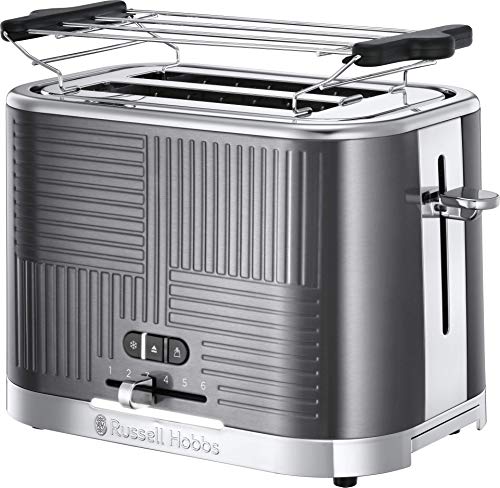 Russell Hobbs Tostapane, Scaldapanini, Toast Farciti, 2 fette diversa dimensione, Funzione Lift & Look, Riscalda e Scongela, Geo Steel