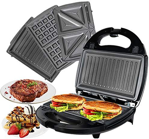 OZAVO Tostiera, Waffles piastra, Sandwich maker (3 in 1), 750w, Termostato regolabile, Piastre antiaderent, Tostiera Removibilii