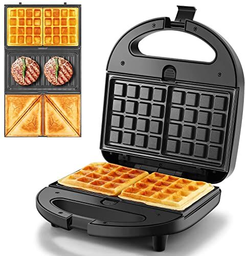 YASHE Sandwich Maker 3 in 1, Piastra per Panini, Tostapane Piastra per Toast, Waffle, Piastre Antiaderenti Rimovibili, 750W Sandwich Tostapane, Controllo Automatico Della Temperatura, Senza BPA