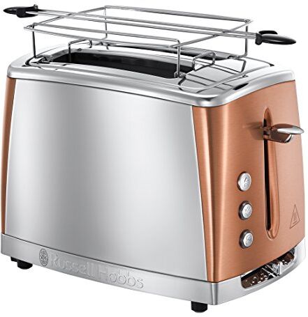 Russell Hobbs Tostapane, 2 Fette, 1550 W, Tostatura regolabile, Griglia integrata Scaldapanini e Funzione scongelamento, Vassoio Raccoglibriciole, Acciaio Rame