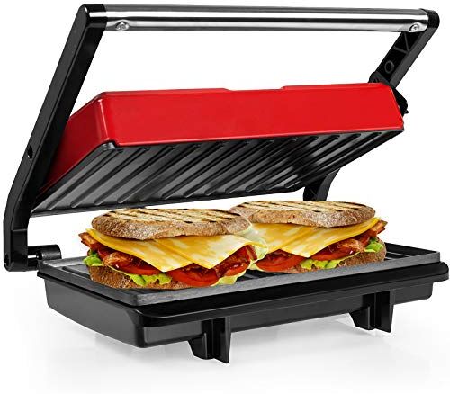 Gotoll Panini Maker/Griglia, Tostiera,Pressa a sandwich, Griglia elettrica, 750 Watt,Grill a Contatto 2 in 1, Tostapane, Grill da Tavolo Elettrico Piastre antiaderent