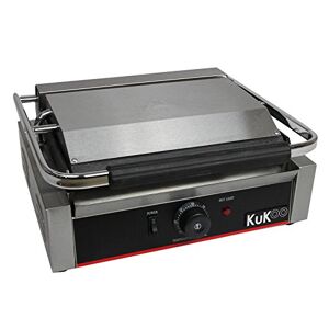 KuKoo Piastra per Panini Professionale con Griglia Rigata e Liscia, 2200W, 50-300°C, Acciaio Inox e Griglia in Ghisa per Hamburger, Sandwich con Spazzola Gratis