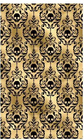 Atomic Halloween-Themed 4x4 Graph Pages – Black Ornamental Skulls on Gold Background (150 pages)