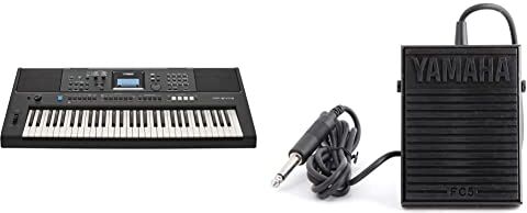 Yamaha Digital Keyboard PSR-E473 Tastiera Digitale Versatile Design Portatile con 61 Tasti a Tocco Sensibile e Vari Stili di Accompagnamento Nero & FC5 Pedale di Sostengo, Nero