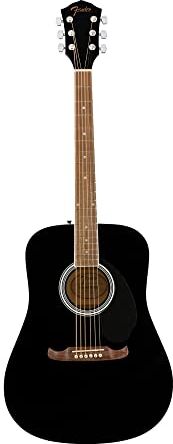 Fender FA-125 Dreadnought Chitarra Acustica, Tastiera in Noce, Nero, con Custodia Trasportabile per Chitarra