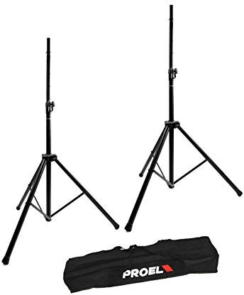 Proel FRE300KIT Coppia di Supporti in Alluminio per sostenere Casse Acustiche Monitor Speakers + Bag/Borsa per trasporto, Nero (FREE300KIT)