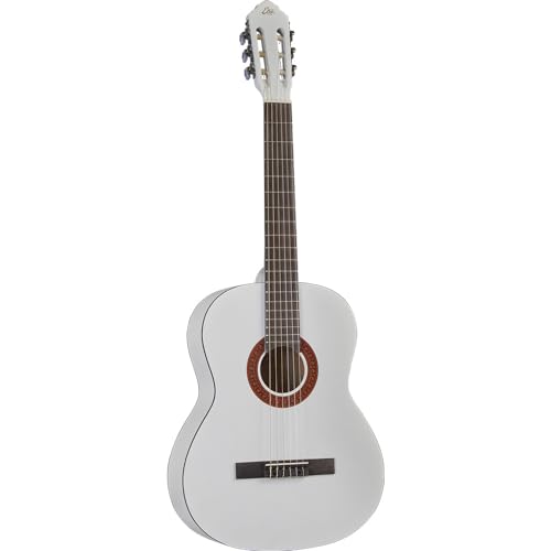 Eko GUITARS CS-10 WHITE, Chitarra Classica Serie Studio Scala 4/4, Top in Tiglio, Fasce e Fondo in Tiglio Laminato, Manico e Tastiera in Betulla, Custodia Inclusa, Colore Bianco