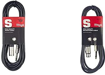 Stagg Sac6Pxm Dl Cavo Audio Serie S Con Connettore Jack Mono Maschio 6.3Mm A Xlrm To Jack, 6 M, Nero, 1 Pezzo & Smc6Xp Cavo Microfonico Di Alta Qualità Xlrf To Jack, 6 M, Nero