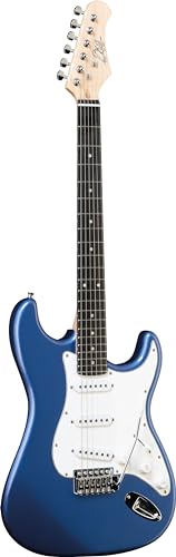 Eko GUITARS S-300 METALLIC BLUE, Chitarra Elettrica forma Stratocaster, Configurazione S/S/S, 22 Tasti, Colore Chrome Red