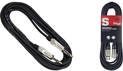 Stagg SAC6PS DL Cavo S Serie Stereo Deluxe da Jack a Jack 6.3 mm, 6 m & Cavo di Alta Qualita XLRf a XLRm Plug Microphone, 6 m, Nero