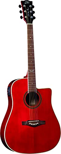 Eko GUITARS NXT D100CE SEE THROUGH RED, Chitarra Acustica Top in Abete, Fasce Fondo e Manico in Mogano, Tastiera in South American Roupanà, Scala 648 mm, Dreadnought Cutaway, Colore Rosso