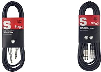 Stagg SAC3PS DL Cavo S Serie per Strumenti Musicali Deluxe da Jack a Jack 6.3 mm, 3m & Cavo di Alta Qualita XLRf a XLRm Plug Microphone, 6 m, Nero