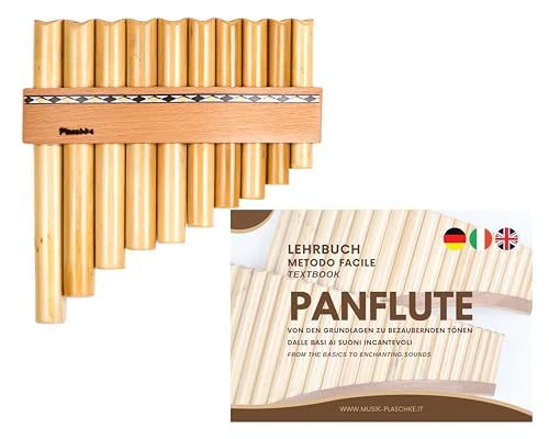 Plaschke Instruments Plaschke Flauto di Pan con cintura in legno, fatto a mano con libro didattico, 10 toni-Do