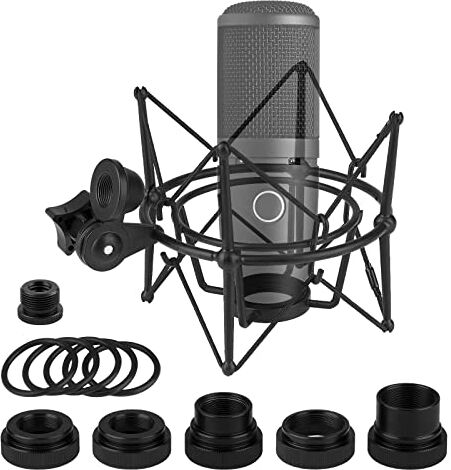 GEEKRIA for Creators Supporto antiurto per microfono, compatibile con AKG P120, P220, P420, P820, adattatore antivibrazione per microfono, con morsetto e clip per supporto microfono (nero/metallo)