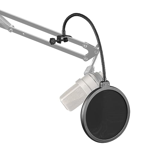 GEEKRIA for Creators Filtro antipop per microfono, filtro per microfono da 6", filtro antipop flessibile a collo di cigno con clip a C, compatibile con Rode NT-USB, PodMic, Neumann TLM103 (taglia L)