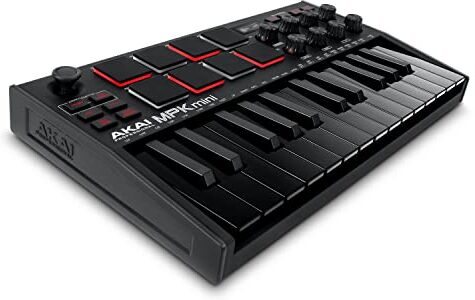 Akai Professional MPK Mini MK3 – Tastiera MIDI Controller USB a 25 Note con 8 Drum Pad Retroilluminati, 8 Manopole e Software Incluso, Colore Nero