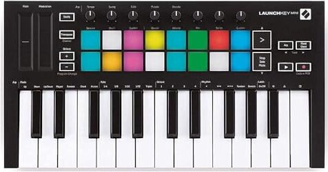 Novation Launchkey Mini (MK3), controller di tastiera MIDI portatile, USB con integrazione DAW, modalità accordi fissi e arppegiatore per la produzione musicale, Mini a 25 tasti