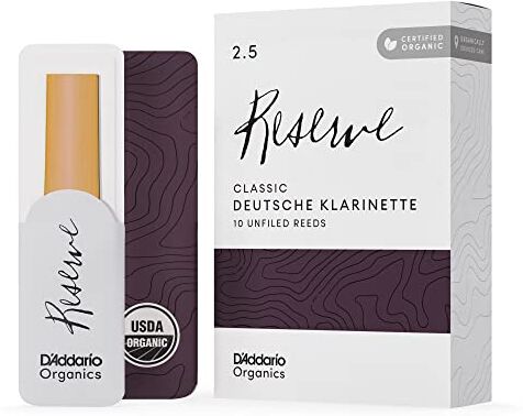 Rico D'Addario Organic Reserve Classic German Ance Clarinetto Ance per Clarinetto La prima e unica Ancia Biologica 2.5 La Forza, 10 Pacchetto