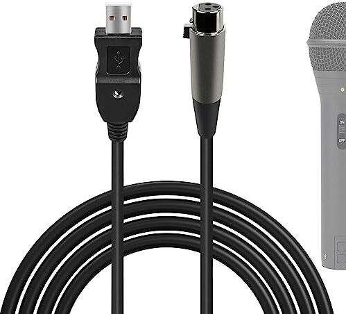 GEEKRIA for Creators Cavo microfono da USB a XLR femmina, 3 m, compatibile con Fifine K688, AmpliGame AM8, Shure MV7, Samson Technologies Q2U, Rode PodMic, cavo microfono bilanciato (nero)