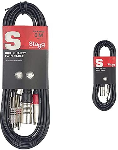 Stagg Stc3 Cavo S Serie Per Microfono 2 X Jack Fono, Gemello Rcam A Xlrm, 3M & Sac3Pxm Dl Cavo Audio Xlrm To Jack, 3 M, Nero