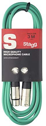 Stagg Cavo da Microfono di Alta Qualita XLRf to XLRm, 3m, Verde