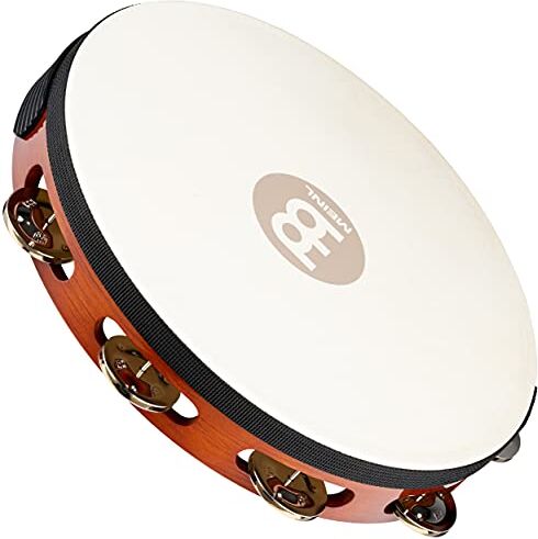 Meinl Percussion  Tamburello in legno con testa di Pelle e 1 Fila di sonagli d'acciaio nel telaio, Diametro: 25,40 cm (10''), Colore marrone