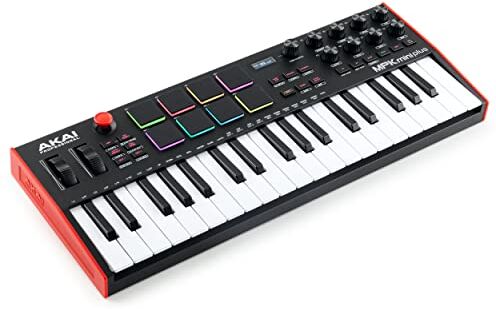 Akai Professional MPK Mini Plus – Controller tastiera MIDI USB a 37 tasti per Mac e PC con 8 pad MPC RGB, manopole rotary e software musicale